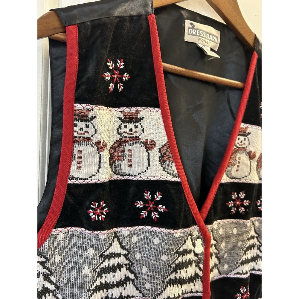 Dress Barn Woman Vest 2X Snowman Button Christmas Tree Snowflake Novelty Vintage - Picture 2 of 9